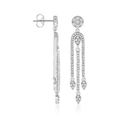 Ross-Simons - 1.00 ct. t. w. Diamond Chandelier Earrings in 14kt White Gold. Boasting true opulence and superb sparkle, our marvelous chandelier earrings glisten with 1.00 ct. t. w. round brilliant-cut diamonds in polished 14kt white gold. A perfect pair to accompany you to all of your most elegant outings. Hanging length is 1 1/2". Post/clutch, diamond chandelier earrings. Diamond birthstones are the perfect gift for April birthdays. Classic White Gold Diamond Chandelier Earrings, Classic Hand Set Diamond Earrings, Classic Diamond White Chandelier Earrings With Brilliant Cut, Classic Diamond Chandelier Earrings With Brilliant Cut, Classic Diamond White Chandelier Earrings With Diamond Accents, Classic Diamond White Chandelier Earrings, Classic White Gold Chandelier Earrings With Brilliant Cut, Classic Sterling Silver Chandelier Earrings With Diamond Cut, Classic Chandelier Earrings In Diamond White