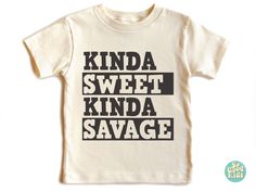 Empower your little one with our "Kinda Sweet Kinda Savage" shirt, a motivational saying that embodies confidence and sass! Crafted with high-quality materials, this shirt ensures both comfort and durability for your toddler. Whether they're rocking it at playtime or making a statement at a family gathering, this shirt is sure to turn heads and spark conversations. Available in toddler and newborn sizes, it's the perfect addition to your little one's wardrobe. Materials: White, Natural & Pink: 1 Toddler And Newborn, Kinda Sweet Kinda Savage, Savage Shirt, Newborn Shirts, Inspirational Shirt, Kids Tops, Family Gathering, Kids Shirts, Motivational Quotes