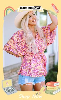 Boho Floral Print Belted Surplice Blouse Surplice Blouse, Boho Floral, Floral Print, Floral Prints, Free Shipping, Floral