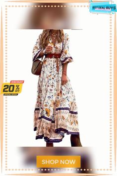 Fashion Printed Bohemian Long Dress Women Bohemian Non-stretch Long Maxi Dress, Hippie Floor-length Boho Print Dress, Bohemian Maxi Dress With 3/4 Sleeves And Printed Details, Bohemian Non-stretch Floral Print Dress, Bohemian Dresses Long, Bohemian V-neck Maxi Dress With Abstract Print, Dresses By Length, Women Long Dresses, Photo Colour