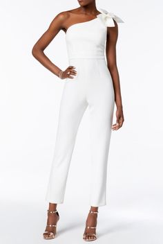 Adrianna Papell One Shoulder Classy Elegant Jumpsuit in Ivory | Poshare A chic one-shoulder style is accented by a whimsical bow on this stunning jumpsuit from Adrianna Papell Jump Suits, One Shoulder Jumpsuit, Mens Fashion Edgy, Women Fashion Edgy, Jumpsuit Online, Daytime Dresses, Review Dresses, Adrianna Papell