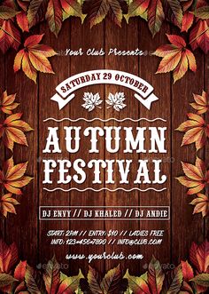 an autumn festival flyer with leaves on it