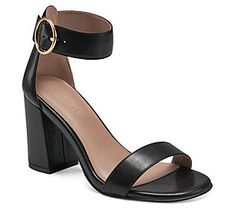 A perfect finishing touch for a night out, the Lawrence dress sandal features a sleek silhouette, an ankle strap accented by a round buckle, and a danceable block heel. From Aerosoles. Sandal Online, Block Heel Shoes, Shoe Carnival, Dress Sandals, Dress And Heels, The Urban, Heeled Sandals, Black Faux Leather, Ankle Strap Sandals