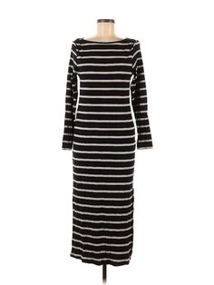 H&M Casual Dress Size: Medium Black Dresses - used. No Fabric Content, Boatneck, Stripes, Midi/Calf Length, Long Sleeve | H&M Casual Dress: Black Stripes Dresses - Used - Size Medium Black Striped Dress, Casual Dress Black, Black Casual Dress, Black Dresses Casual, Black Dresses, Black Casual, Boat Neck, Casual Dresses For Women, Black Stripes