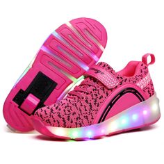 PRICES MAY VARY. HIGH-QUALITY MATERIAL: Needle thread weaving, comfortable mesh, sole with transparent TPR material, breathable, colorful LED light，just a collision will shine. STYLISH AND VERSATILE: Fashion led sole shoes with lights on the bottom, pop up and hide roller by a button at heel,can use it both of roller skates shoes and normal sports shoes, waterproof LED for kids to have fun and also keep safety. BEST GIFT:It's the best gift for lovers and kids for birthday, performances, Hallowee Sepatu Platform, Wheel Shoes, Kids Roller Skates, Roller Skate Shoes, Roller Shoes, Led Shoes, Light Up Shoes, Lit Shoes, Ebay Clothes