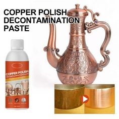 copper polish decoration paste next to an ornately designed coffee pot and matching cup holder