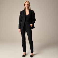 Slim tapered pant in stretch twill Slim Fit Dress Pants For Fall, Slim Fit Ankle-length Dress Pants For Fall, Slim Fit High-waisted Dress Pants For Fall, Classic Fitted Pants For Office Wear, Classic Slim Fit Straight Pants, Slim Fit Elastane Ankle-length Pants, Fall Slim Fit Tapered Leg Bottoms, Slim Fit Straight Elastane Pants, Fitted Straight Pants For Business Casual