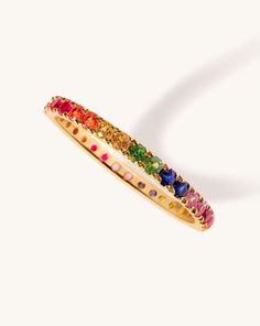 Perfect Rainbow Eternity Band Ring - Sparkle Society Rainbow Band, Rainbow Ring, Diamond Huggies, Rainbow Rings, Rainbow Jewelry, Evil Eye Ring, Sparkling Rings, Eternity Band Ring, Heart Gemstone