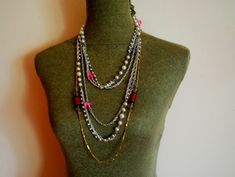 "1970 vintage lot of three  necklaces ,two silver tone metal,  one - gold tone metal with   faux colored and pearl beads.  By Sarah Coventry. 1. Long 54,0\"  silver tone metal necklace with different size of the faux pearl beads. 2. Long 52,0\"  silver tone metal necklace with a clear faceted plastic   pink and purple beads. 3. Long 36,0\" gold tone metal necklace  with unique plastic beads round and  cylinder  shape, terracotta  and gray color, you can use as a double. Each of the necklace  in Costume Jewelry Multi-strand Layered Necklace, Silver Long Necklace With Colorful Beads For Jewelry Making, Silver Bohemian Chain Necklace With Pearls, Costume Jewelry Silver Beaded Necklaces With Colorful Beads, Metal Beaded Costume Jewelry Necklace, Silver Costume Jewelry Beaded Necklaces With Colorful Beads, Silver Beaded Necklaces With Colorful Beads For Costume Jewelry, Silver Beaded Necklaces With Colorful Beads As Costume Jewelry, Silver Beaded Necklace With Colorful Beads For Costumes