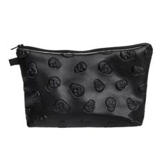 See photos for size. Great for Halloween or year round! Black Makeup Bag, Makeup Purse, Makeup Storage Bag, Leather Makeup Bag, Halloween Gothic, Leather Toiletry Bag, Skull Makeup, Black Makeup, Travel Purse