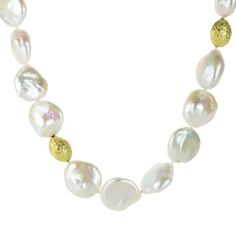 Barbara Heinrich White Freshwater Pearl Necklace with 18k Beads | Quadrum Gallery Organic Luxury, Freshwater Pearl Necklace, White Freshwater Pearl, Rochester Ny, Freshwater Pearl Necklaces, Gold Texture, Toggle Clasp, Gold Pearl, Yellow White