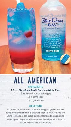 an advertisement for blue chaun bay with two drinks in front of it and the caption