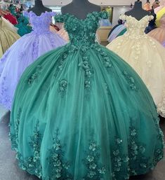 Green Quinceanera Dresses For Black girls 3D Flower Applique Vestidos De 15 Anos Emerald Green Quinceanera Dresses Long, Quinceanera Ball Gown With Floral Applique For Prom Season, Quinceanera Ball Gown With Floral Embroidery, Floral Applique Ball Gown Quinceanera Dress For Prom Season, Floral Applique Ball Gown For Quinceanera Or Prom, Floral Embroidered Ball Gown For Quinceanera, Green Fitted Quinceanera Dress For Sweet 16, Floral Applique Quinceanera Dress For Prom, Floral Embellished Ball Gown For Quinceanera