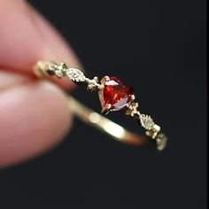 New S925 Heart Ring Red And Gold Wedding Rings, Garnet Heart Ring, Fairy Ring, Garnet Heart, Junior Prom, Ruby Ring Gold, Gold Heart Ring, Ruby Engagement Ring, Hand Ring