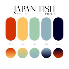 the colors of japan fish are shown in this poster, which is also available for purchase