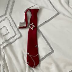 Costume Red Tie With Star. Clip On Tie. Never Used. Black Suit White Shirt Red Tie, Ties Aesthetic, Piano Photoshoot, Mcu Shifting, Billie Concert, Outfit With Tie, Skz Concert, Shein Accessories, Lace Ankle Socks