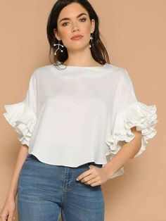 White Blouse Women, Curved Hem Top, Women White Blouse, Fashion Tops Blouse, Half Sleeve Blouse, Summer Elegant, Sleeves Designs For Dresses, Trendy Fashion Tops, Women's Blouses