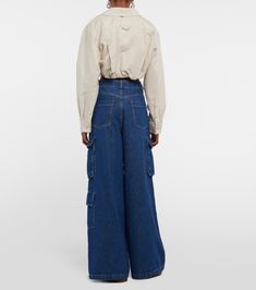 Hailey High Rise Denim Cargo Pants in Blue - The Frankie Shop | Mytheresa Oversized Utility Jeans For Fall, Baggy Cargo Jeans With Patch Pockets For Fall, Fall Baggy Cargo Jeans With Patch Pockets, Fall Cotton Jeans With Cargo Pockets, Oversized Wide Leg Cargo Jeans With Pockets, Relaxed Fit Cotton Cargo Jeans, Oversized Utility Bottoms For Spring, Oversized Denim Cargo Jeans With Pockets, Oversized High Rise Pants With Pockets