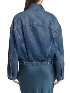 "Find ACNE STUDIOS Morris Cropped Denim Jacket on Editorialist. The Morris jacket from Acne Studios is crafted of cotton denim in a cropped fit. This oversized style is finished with distressed detailing. Point collar Long sleeves, button cuffs Button-front closure Chest buttoned flap pockets Side pockets 100% cotton Dry clean Made in Italy SIZE & FIT This style is designed for an oversized fit Measurements are taken from a US size 2 About 18\" from shoulder to hem Bust, about 49\" Model measure Acne Shop, Cropped Denim Jacket, Oversized Style, Cropped Denim, Acne Studios, Denim Jacket, Size 2, In Italy, Dry Clean