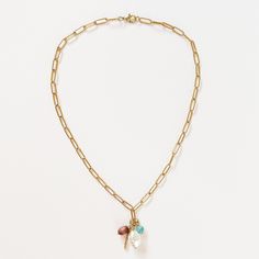 A charm drop on a 14K plated paper chain. Wear now with turquoise layers and alone as a summer favorite: 14 K tiny beads, freshwater pearl, and turquoise drop. Measures: 16-17" Paper Chain, Paper Chains, Tiny Beads, Summer Favorites, Fresh Water, Freshwater Pearls, Turquoise, Beads, Chain