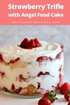 Delicious no-bake, strawberry trifle is a wonderful spring or Easter dessert. This recipe is made with fresh strawberries, heavenly whipped cream, and layers of light as a cloud angel food cake. This easy dessert is a no-bake idea that will be one of the easiest and most delicious desserts you will ever prepare! Perfect for Easter and spring! Trifle With Angel Food Cake, Angel Food Trifle, Angel Food Cake Trifle, Cake Trifle, Strawberry Angel Food Cake, Angel Food Cake Desserts, Hp Sauce, Trifle Dish