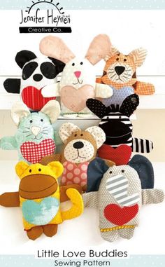 Little Love Buddies Pattern by  Jennifer Heynen Creative Co. Appliqué Quilts, Softie Pattern, Quilt Sewing Patterns, Applique Quilt Patterns, Sewing Stuffed Animals, Applique Templates, Easy To Sew, Sewing Toys