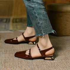 LBSFY - Summer Shoes Women Square Toe Thick Heel Sandals Women Patent Leather Mixed Colors Low Heel Wine Red/Beige Shoes for Women Wine Heels, Summer Shoes Women, Latin Dance Shoes, Modern Sandals, Womens Mary Janes, Patent Shoes, Womens Summer Shoes, Patent Leather Shoes, Low Heel Shoes