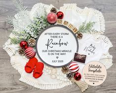 Christmas Rainbow Baby Pregnancy Announcement Digital, Editable Social Media Template, Holiday Pregnancy Gender Reveal, After Every Rainbow by PearceAvenueDesigns on Etsy