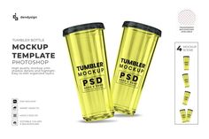 two yellow tumbler cups mock up for photoshopping