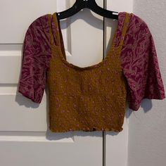 Great Condition, Never Worn! Yellow Cropped Tops For Fall, Cropped Yellow Tops For Fall, Yellow Crop Top For Day Out, Mustard Short Sleeve Tops For Fall, Fitted Yellow Crop Top For Fall, Trendy Yellow Short Sleeve Blouse, Fitted Mustard Top For Spring, Yellow Short Sleeve Blouse For Fall, Yellow Cropped Cotton Top