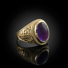 Gold Jerusalem Cross Purple Amethyst Cabochon Ring – Karma Blingz Bishop Ring, February Birthstone Ring, Cabochon Ring, Stone Pattern, Rings Cool, Purple Stones, February Birth Stone, Purple Amethyst, Metal Rings