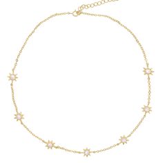 Minimal and dainty, yet keeping the signature Luna Charles celestial style. The Icelyn Necklace is crafted in 18 carat gold plated silver, a choker style fit with a delicate chain interrupted by northern stars, encrusted with tiny sparkling stones. Perfect on her own or to style as a layering look.   Material: 18K Gold Plating on 925 Sterling Silver Stones: 5A Cubic Zirconia  Dimensions: Chain: 33cm with 10cm extender,  Stars: 8mm x 8mm Material: 18K Gold Plating on 925 Sterling Silver Stones: 5 Celestial Style, Star Choker, Choker Necklace Gold, Celestial Necklace, June Birthstone Jewelry, Gold Choker Necklace, Choker Style, Delicate Chain, Pearl Jewellery Earrings