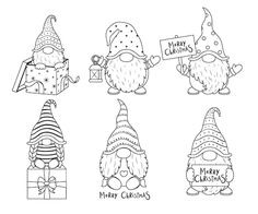 christmas gnomes with gifts and presents for the holiday season, hand drawn illustration on white background