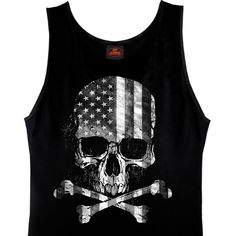 • 100% heavyweight cotton shirt • Screen printed on Front side only • Proudly printed in the USA This official Hot Leathers® Tank top in the color black features our original "Flag Skull" design. This tank displays a skull and crossbones with a black an Leather Tank Top, Skull Tank, Black Features, A Skull, Skull And Crossbones, Skull Design, Black Tank, Black Tank Tops, Tank Shirt