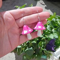 Valentines Pink Heart Mushroom Earrings Fun Mushroom Design Jewelry For Gifts, Fun Mushroom Design Jewelry Gift, White Mushroom Design Earrings As Gift, Cute White Earrings With Mushroom Design, White Mushroom Design Earrings For Gift, White Earrings With Mushroom Design As Gift, Whimsical White Mushroom Design Earrings, Cute White Mushroom Design Earrings, Pink Mushroom Jewelry For Gifts