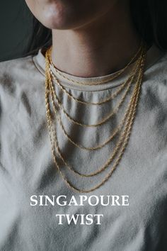 14K SOLID GOLD Twist Chain Necklace, Wave Chain, Singapore Chain, Rope Chain, Curb Chain, Dainty Chain, Figaro, Link Chain, Christmas Gift Cute Anklets, Mini Business Card, Gold Rope Chains, Dainty Chain, Figaro Chains, Chain Necklaces, Every Single Day, Chain Ring, Curb Chain