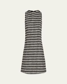 Alice + Olivia "Clyde" tweed shift dress in a classic houndstooth pattern    Round neckline    Sleeveless    Hem falls above the knee    Aline silhouette    Center back zipper    Polyester    Imported Chic A-line Tweed Mini Dress, Tweed A-line Dress For Work, Sleeveless Tweed Mini Dress For Work, Sleeveless Tweed Mini Dress For Formal Occasions, Sleeveless Tweed Mini Dress For Formal Events, Chic Sleeveless Mini Dress With Houndstooth Pattern, Sleeveless Tweed Dress For Work, Chic Sleeveless Houndstooth Dress, Sleeveless Wool Dresses For Work