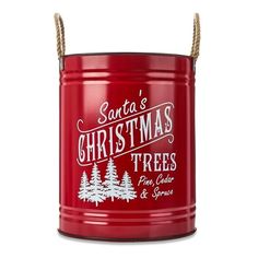 santa's christmas trees tin candle holder with twine handles and roped handle