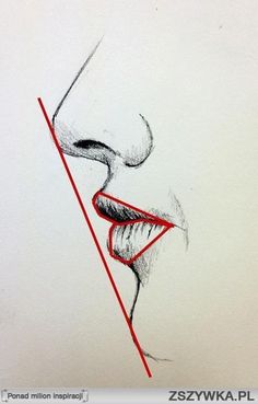 a drawing of a woman's face with red lines coming out of her mouth