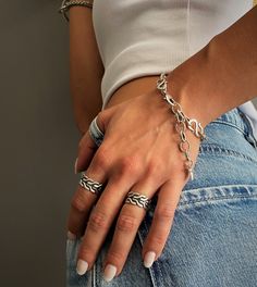 Antique silver foxtail chain ring, womens adjustable ring, stackable open pinky ring, solid chain ring, unisex chain ring, gift for her Welcome to my shop! PLEASE NOTE: THE LISTING IS FOR ONE RING! This unique silver ring can glam your simple shirt and jeans or your urban-style outfit. It can be worn alone or in combination with other rings. Gift for her or him, handmade with Pewter. It is subjected to an anti-allergic process (nickel and lead free) Beautiful piece! It goes with absolutely every Trendy Silver Rings With Adjustable Chain, Silver Chain Link Rings Gift, Silver Stainless Steel Rings With Chain Detail, Silver Stainless Steel Chain Rings, Metal Jewelry Gift For Her, Silver Open Metal Chain Ring, Trendy Metal Chain Rings, Trendy Chain Rings In Metal, Trendy Sterling Silver Jewelry Tarnish Resistant