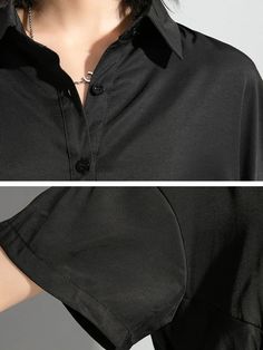 قميص أصلي فضفاض بلون سادة وأكمام قصيرة Plain Summer Office Tops, Casual Half Sleeve Office Tops, Collared Plain Summer Blouse, Solid Color Half Sleeve Office Top, Office Half Sleeve Tops, Office Half-sleeve Solid Color Tops, Elegant Half Sleeve Relaxed Fit Blouse, Solid Color Plain Top With Collar, Summer Workwear Plain Blouse