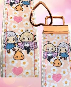 "Kawaii Howl and Sophie from howls moving castle theme 1.5\" wristlet key fob great gift idea.made of sturdy nylon webbing, Rose gold finish hardware. Great gift birthday" Howl And Sophie, Howls Moving, Idea Birthday, Gift Valentines Day, Howls Moving Castle, Badge Holders Lanyard, Key Fob, Gift Birthday, Gold Finish