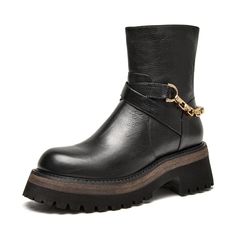 • Shaft Material: Genuine Leather• Season: Spring/Autumn• Boot Height: Ankle• Toe shape: Round Toe• Outsole Material: Rubber• Platform Height: 0-3cm• Closure Type: ZIP• Fit: Fits true to size, take your normal size• Heel Height: 6.3cm• Import Product Trendy Martin Boots For Fall, Medium Width, Faux Leather Boots For Fall Streetwear, Flat Heel Combat Boots For Streetwear In Fall, Trendy Martin Boots With Reinforced Heel For Fall, High Heel Martin Boots With Lug Sole For Fall, Martin Boots With Reinforced Heel For Fall Streetwear, High Heel Boots For Fall Streetwear, Fall Streetwear Platform Martin Boots, Trendy Leather Mid-calf Boots