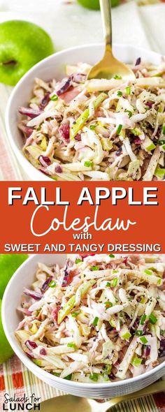 fall apple coleslaw with sweet and tangy dressing in a white serving bowl