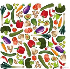 a bunch of different types of vegetables on a white background