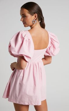 Elegant Ballgown, Dresses 2023 Summer, Casual Dresses 2023, Light Pink Dress, Pink Dress Casual, Puff Sleeve Mini Dress, Dress Women Elegant, Pink Dresses, Sweetheart Dress