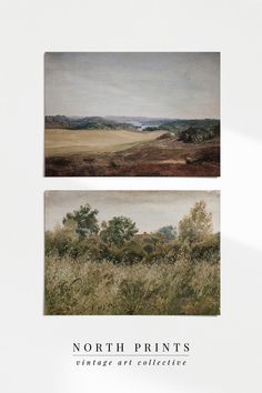 two pictures of the same landscape are shown in this white box frame with text that reads north prints heritage art collection