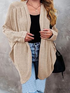 Lasaky - Womens Plus Size Waffle Knit Bat Sleeve Open Front Sweater Cardigan - a Stylish Casual Choice with Slight Stretch Front Sweater, Open Front Sweater, Bat Sleeve, Open Front Cardigan, Waffle Knit, Front Open, Sweater Cardigan, Color Blocking, Bat