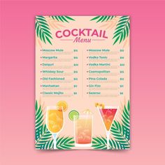 a cocktail menu with drinks on it