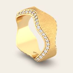 A luxurious take on our Double Curve design. This ring features two rows of handset sparkling diamonds, adorning the edges of the ring with celestial sparkle. 18k Yellow or White Gold Diamonds (1.085 cts) Satin Finish Unsure of your size? Contact us for a ring sizing kit. If you do not see your size, please contact care@jamieturnerdesigns.com and we can make your custom size.